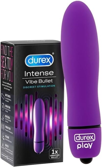 Durex Intense Delight Vibrating Bullet, Adult Sex Toy, Sensual Stimulation, Battery Included, Waterproof, 5 Hours of Play, Quiet and Discreet, Valentines Gifts For Her and Gifts For Couples