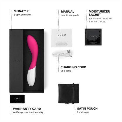 LELO Mona 2 G Spot Vibrator for Women, G Spot Toy for Discrete Pleasure, Curved Vibrator Sex Toy for G Spot, Adult Toy with 6 Intensity Modes, Cerise - Image 2