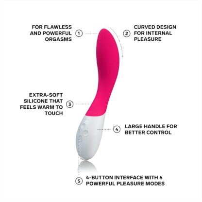 LELO Mona 2 G Spot Vibrator for Women, G Spot Toy for Discrete Pleasure, Curved Vibrator Sex Toy for G Spot, Adult Toy with 6 Intensity Modes, Cerise - Image 3